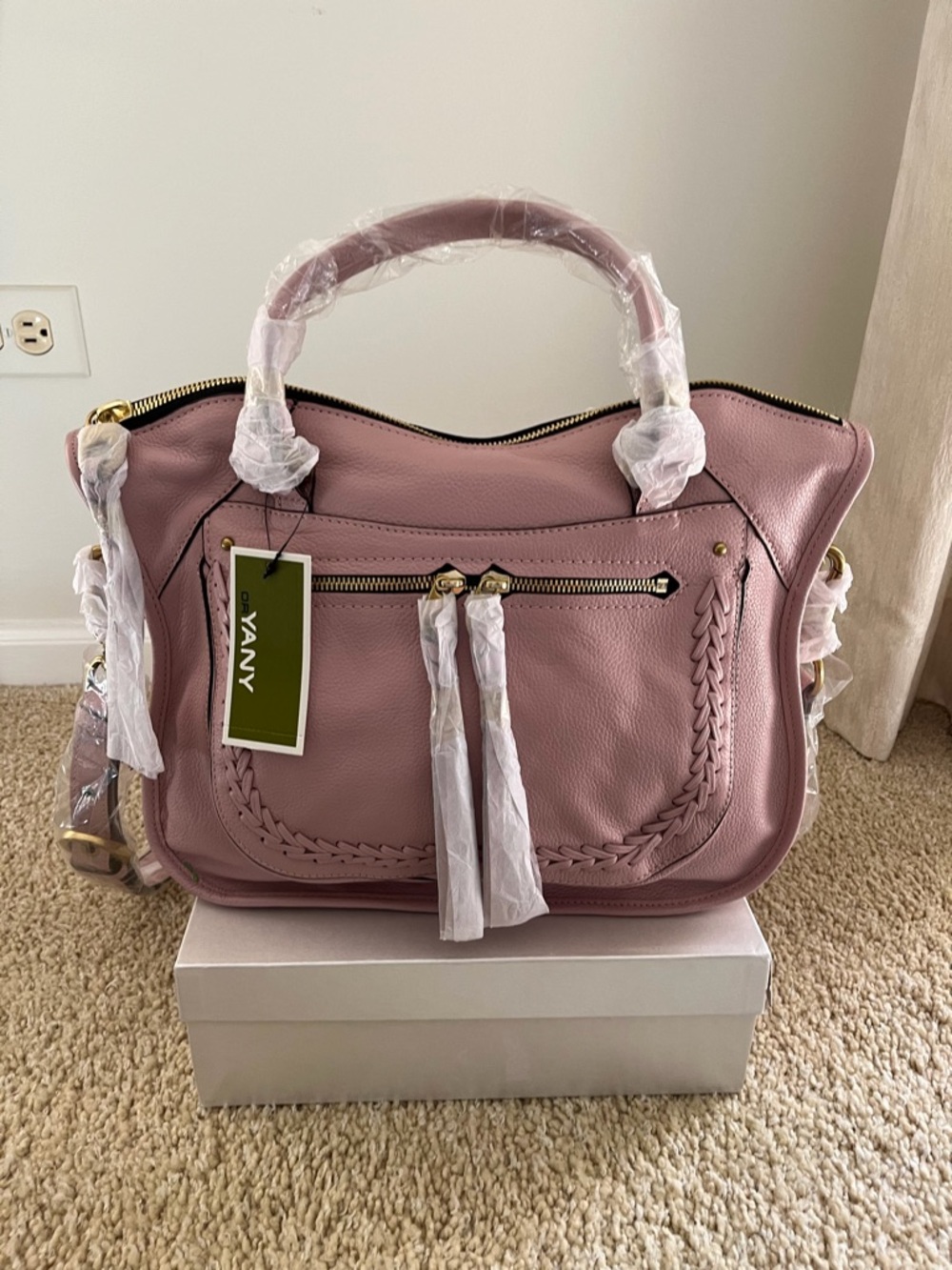 orYANY Blush Pink Braided Leather Shoulder Bag